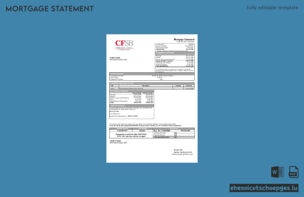 USA New York CFSB Bankhypothekenauszug in Word- und PDF-Formaten – Beispielvorschau